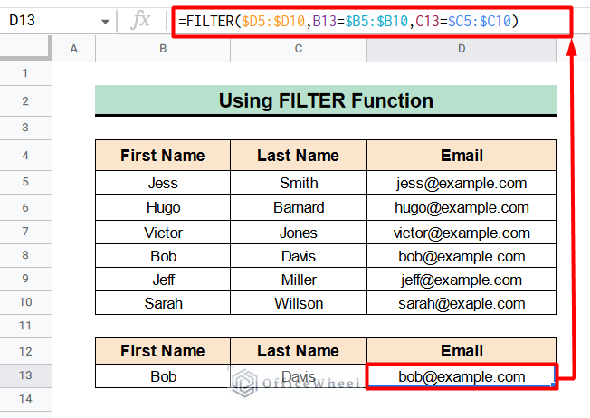 Apply FILTER Function to VLOOKUP with Multiple Criteria in Google Sheets